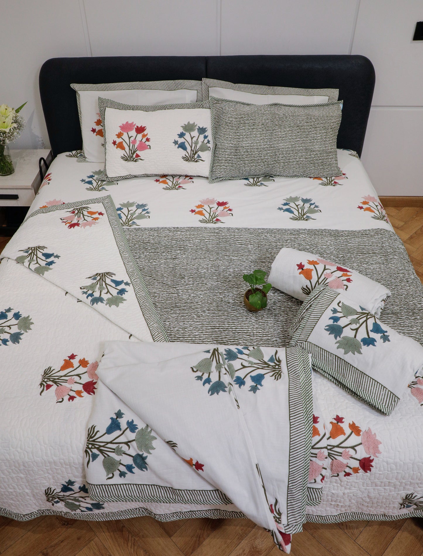Meadow Bloom Floral Cotton Dohar (Set of 2 Single Bed )