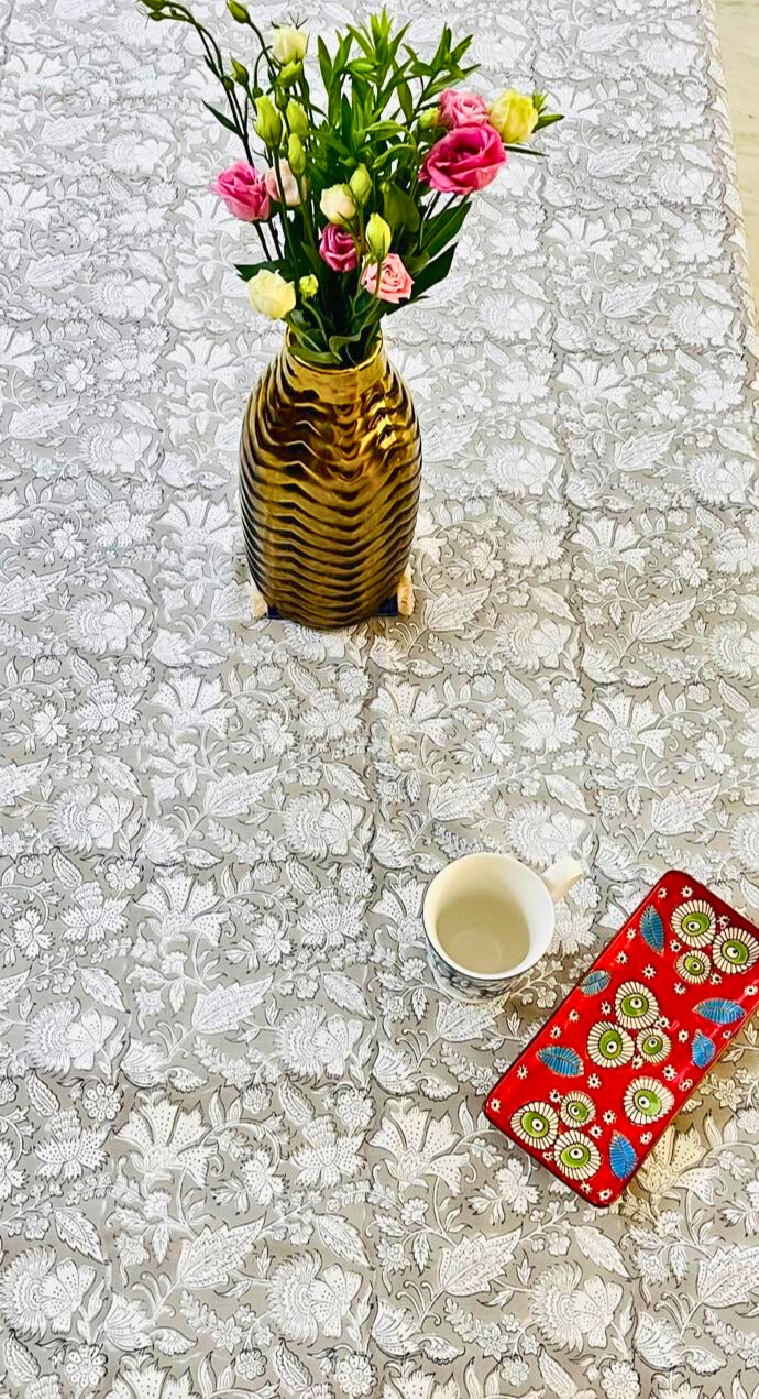 Grey Floral Table Cover