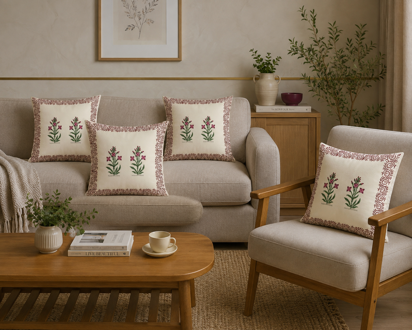 Gulbahaar Hand Block Cushion Cover (Set of 5)