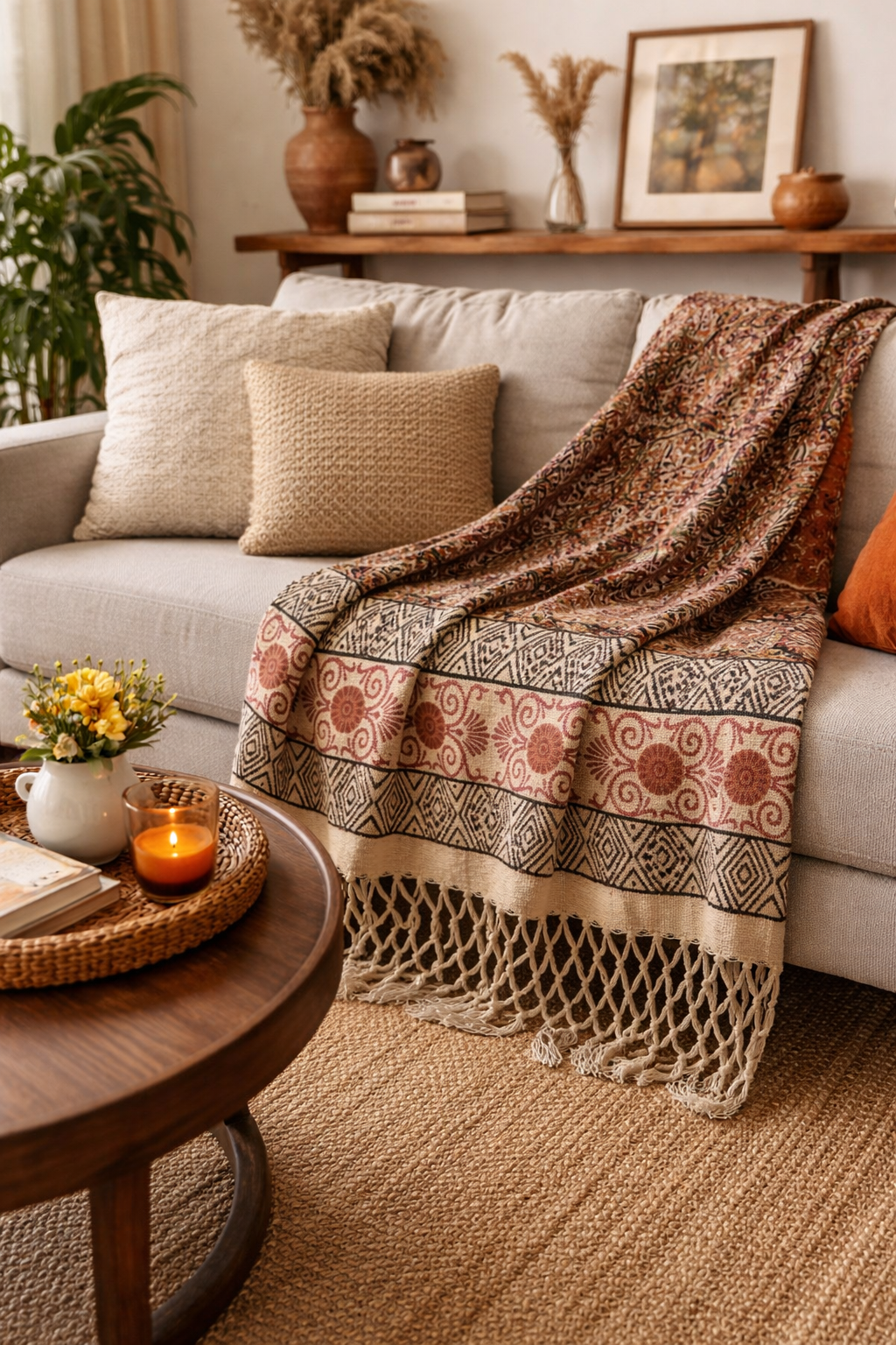 Terra Weave Jute Cotton Throw with Tassels