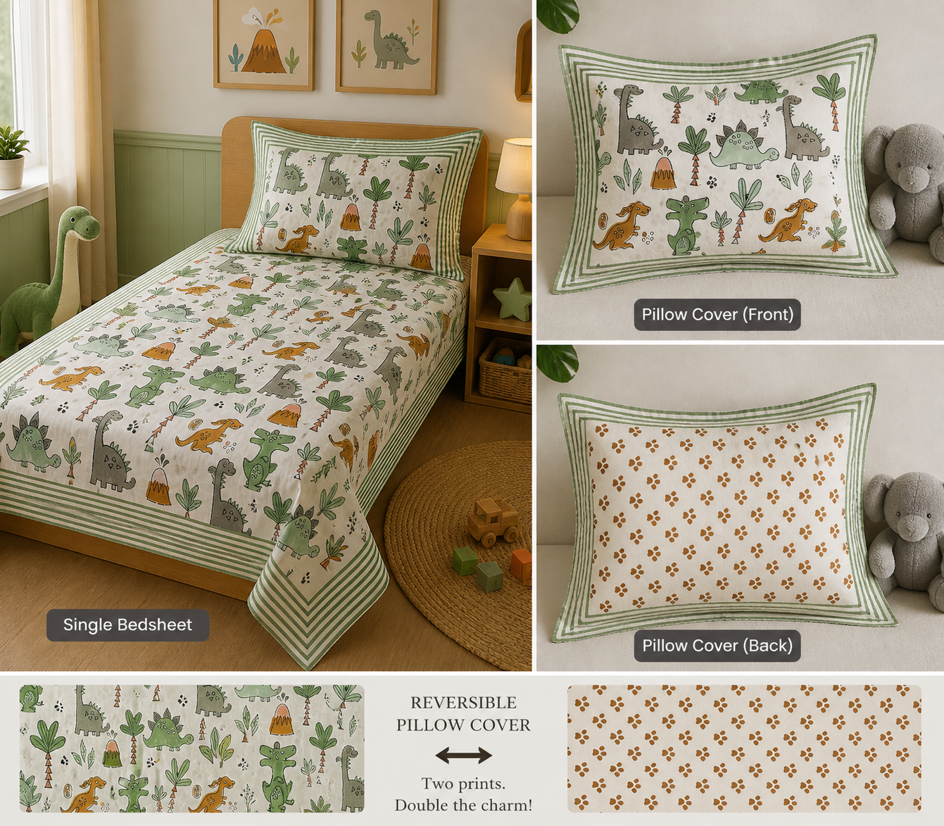 Dino Trails Kids Bedsheet Set