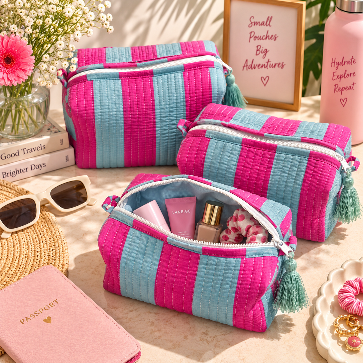 Pink Lagoon Travel Pouches – Set of 3