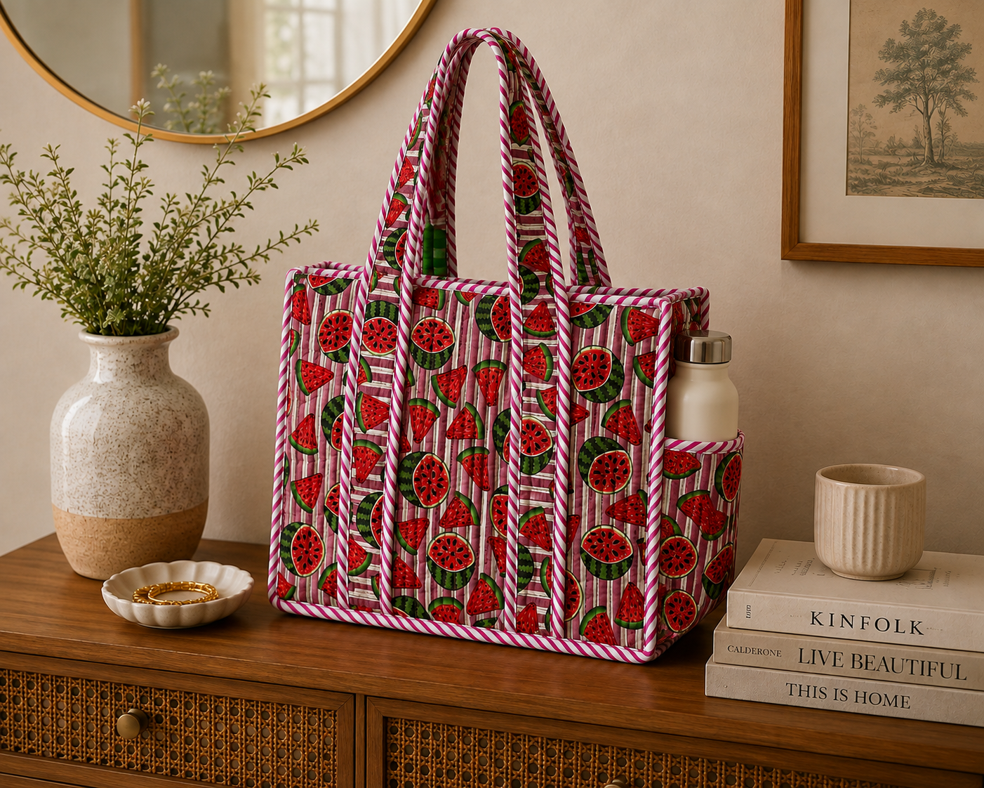 Watermelon Picnic Quilted Medium Tote Bag