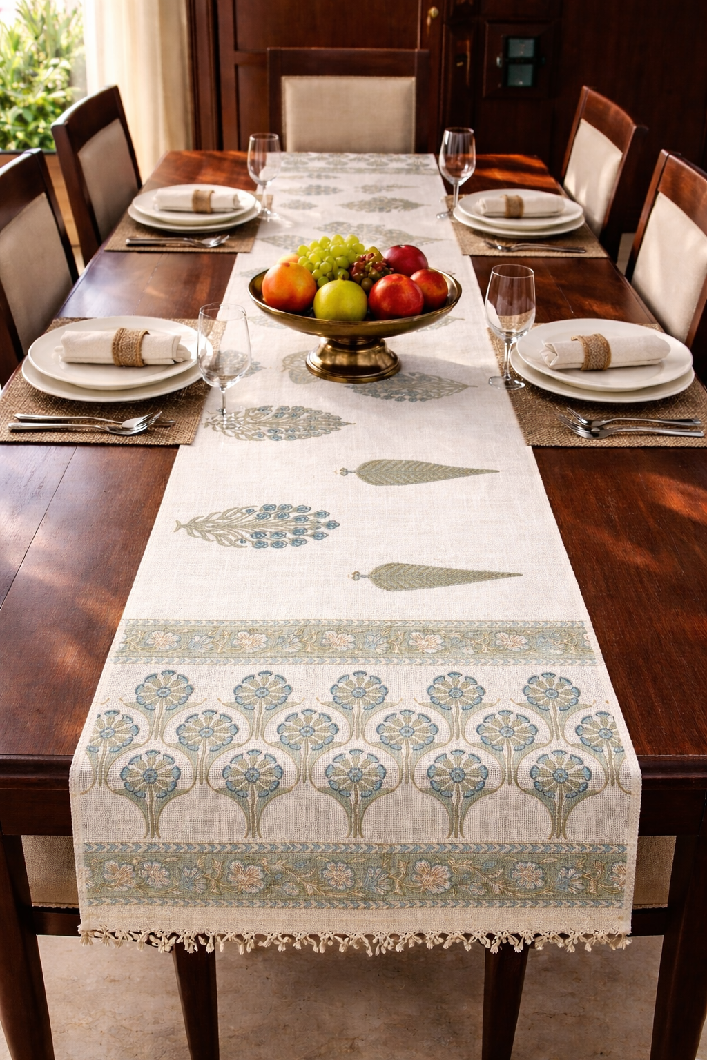 Botanical Azure Luxe Table Runner