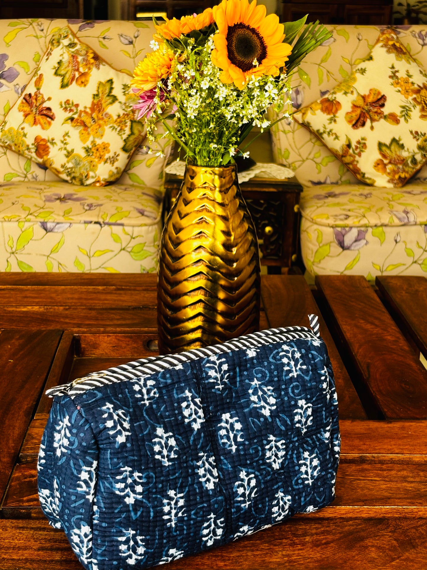 Travel Pouches - Indigo Floral Pattern