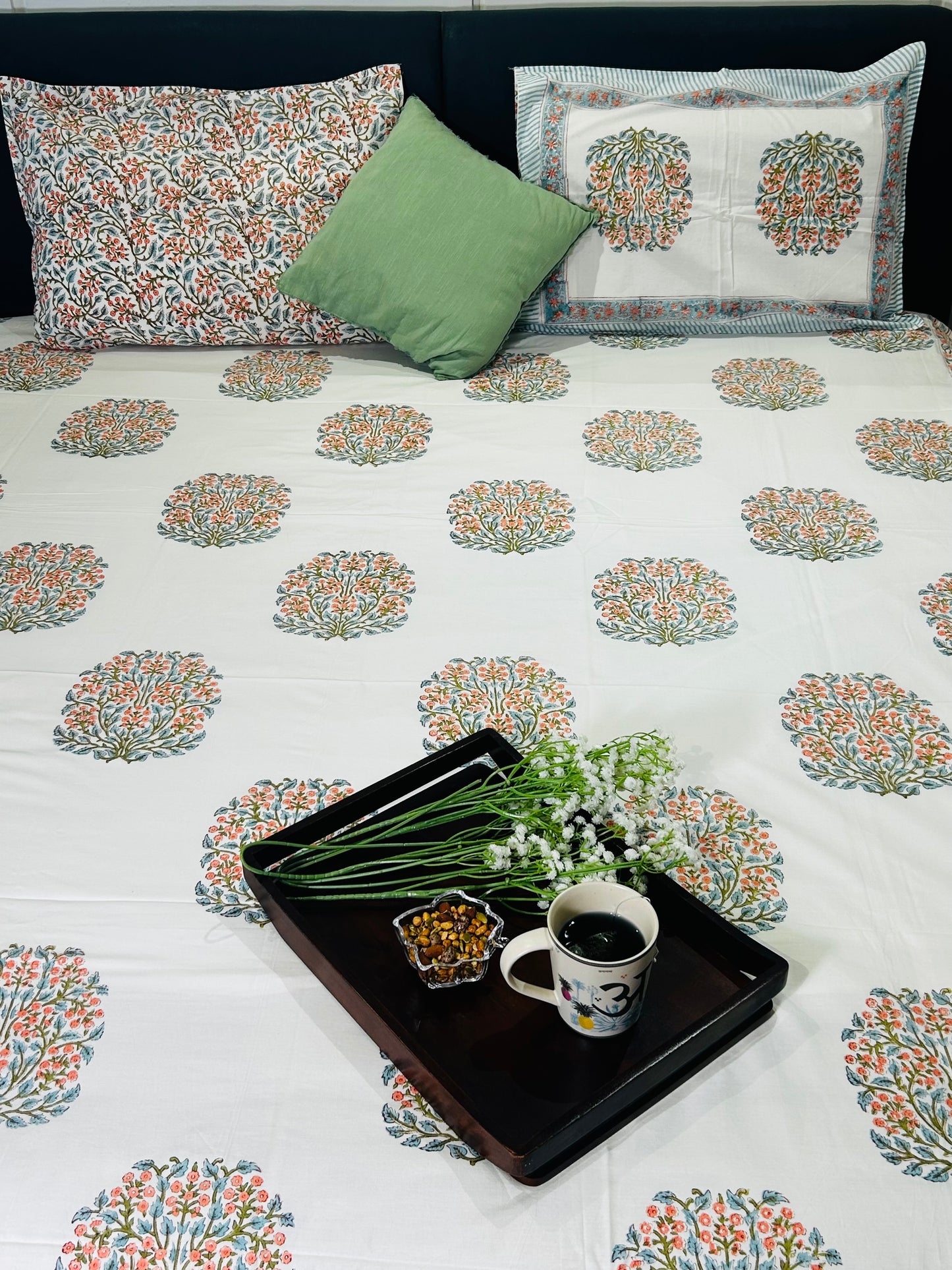 White Blooms Cotton Bedsheet