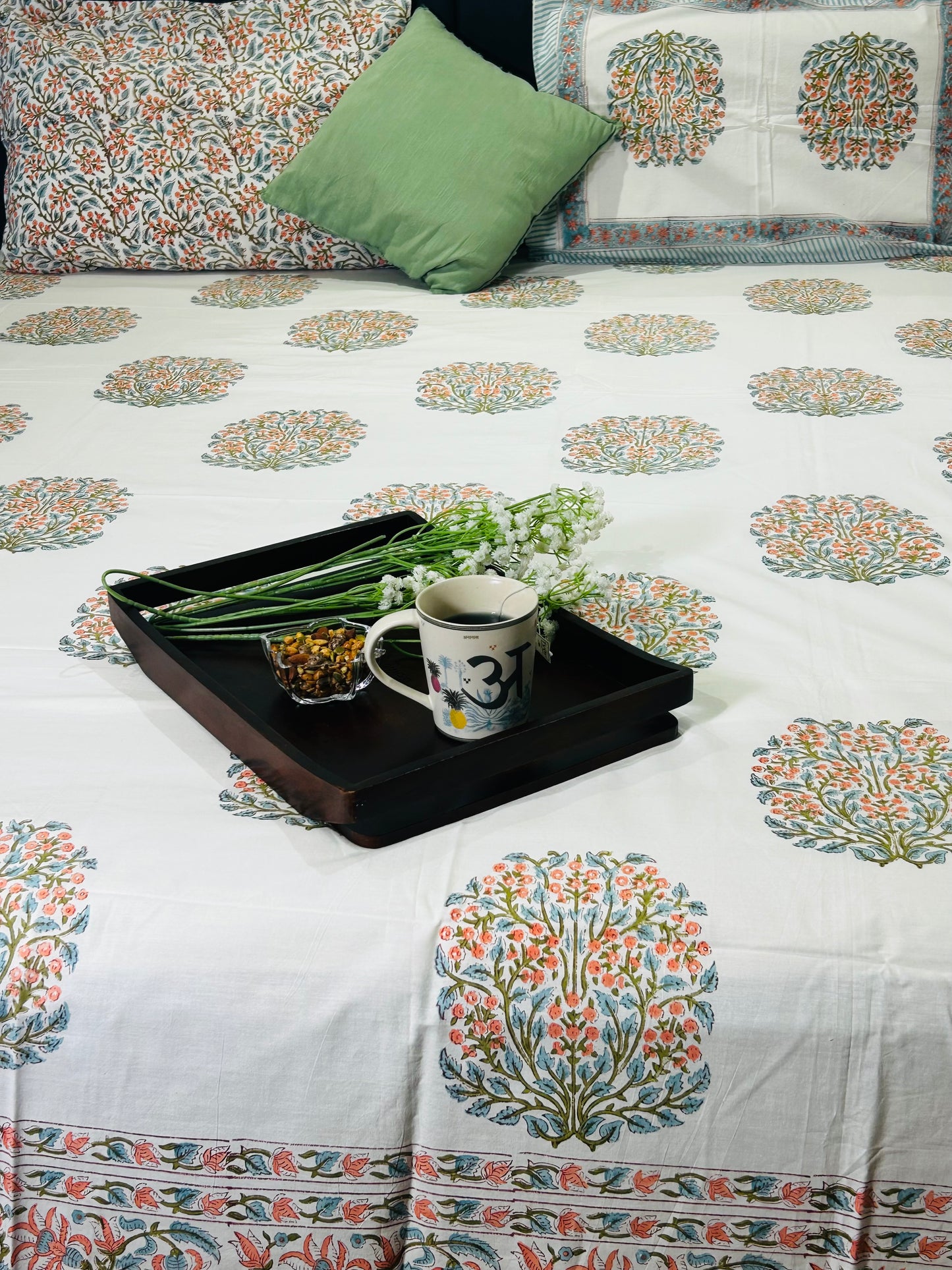 White Blooms Cotton Bedsheet