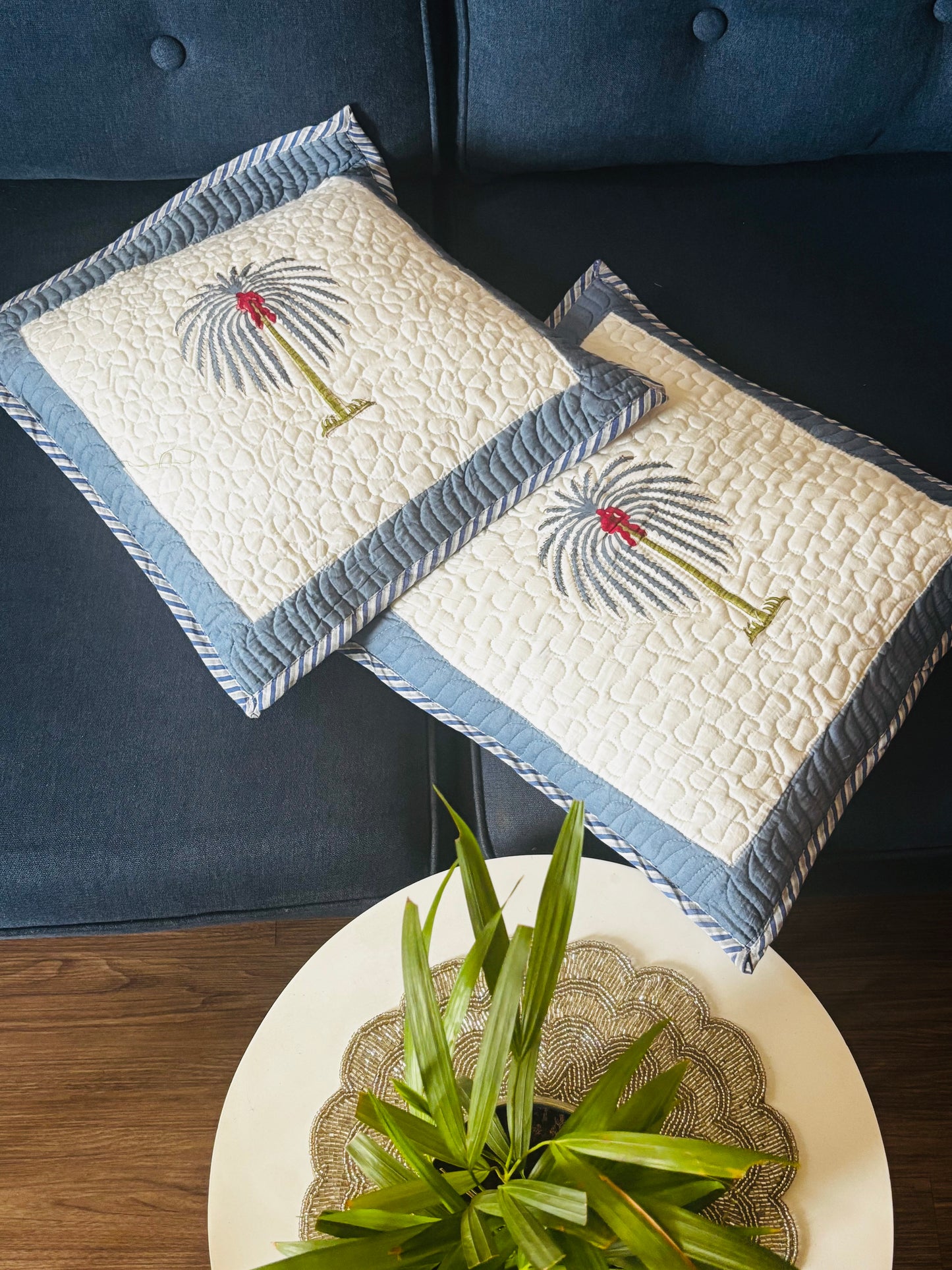 Blue Palm Cushion Covers (Set Of 2)