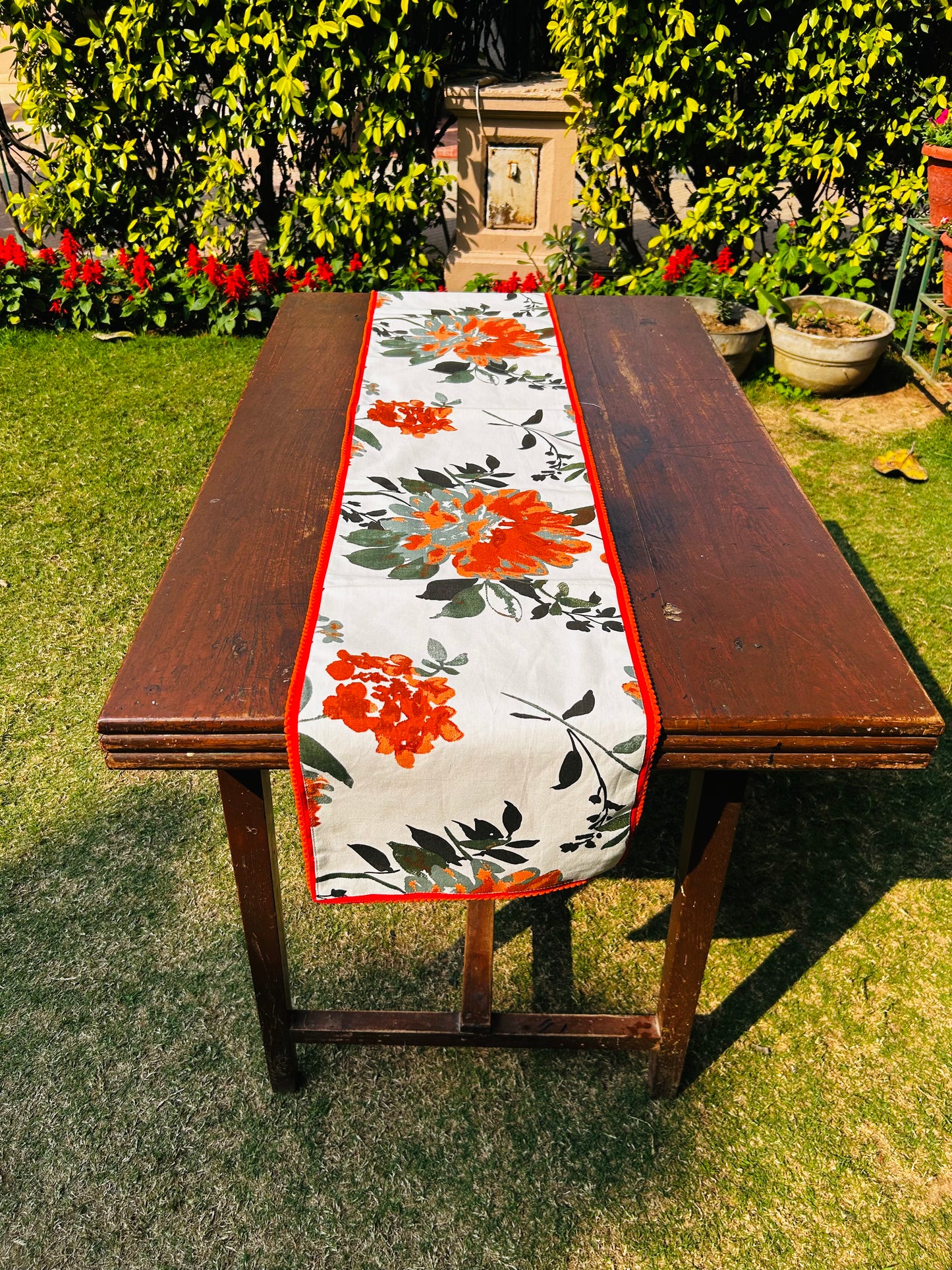 Orange & Green Floral Table Runner