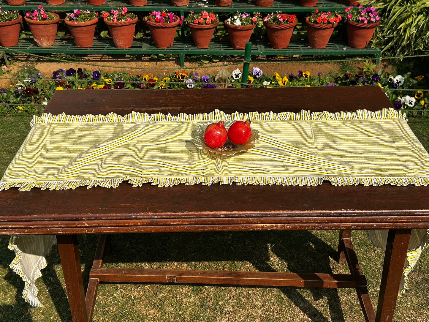 Ruffled & Stripped Table Runner ( Yellow)