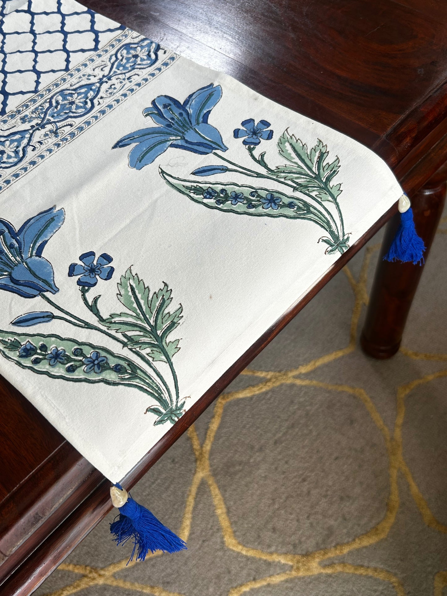 Artisan luxe Blue Lillies Table Runner