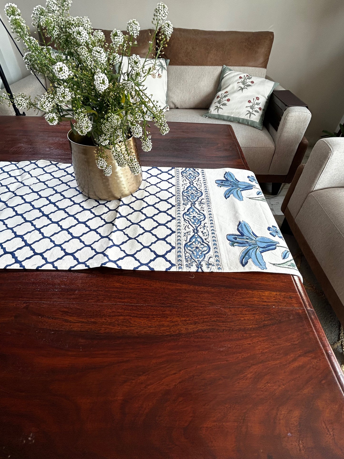 Artisan luxe Blue Lillies Table Runner