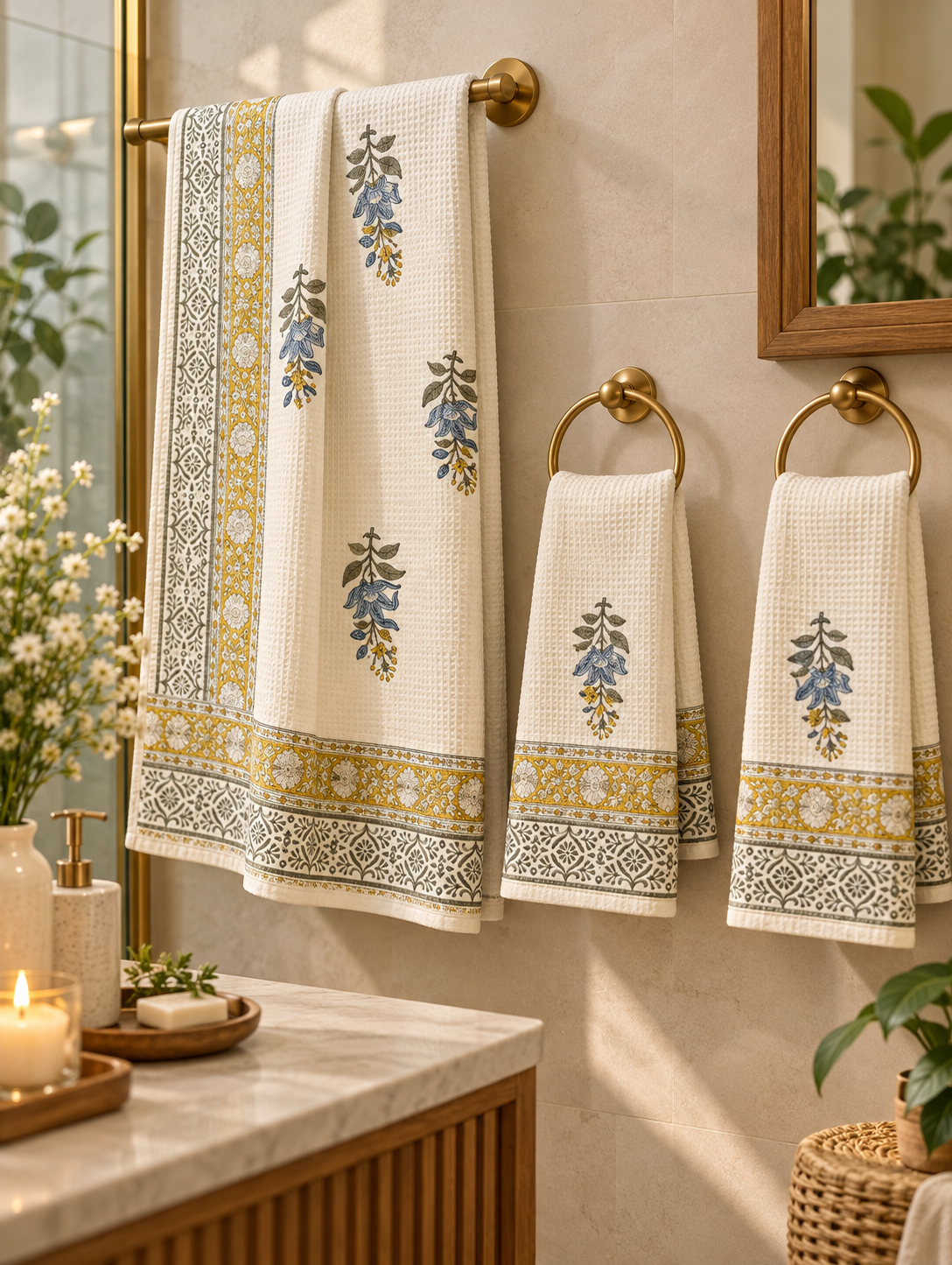 Neel Kesari Waffle Cotton Towel Set