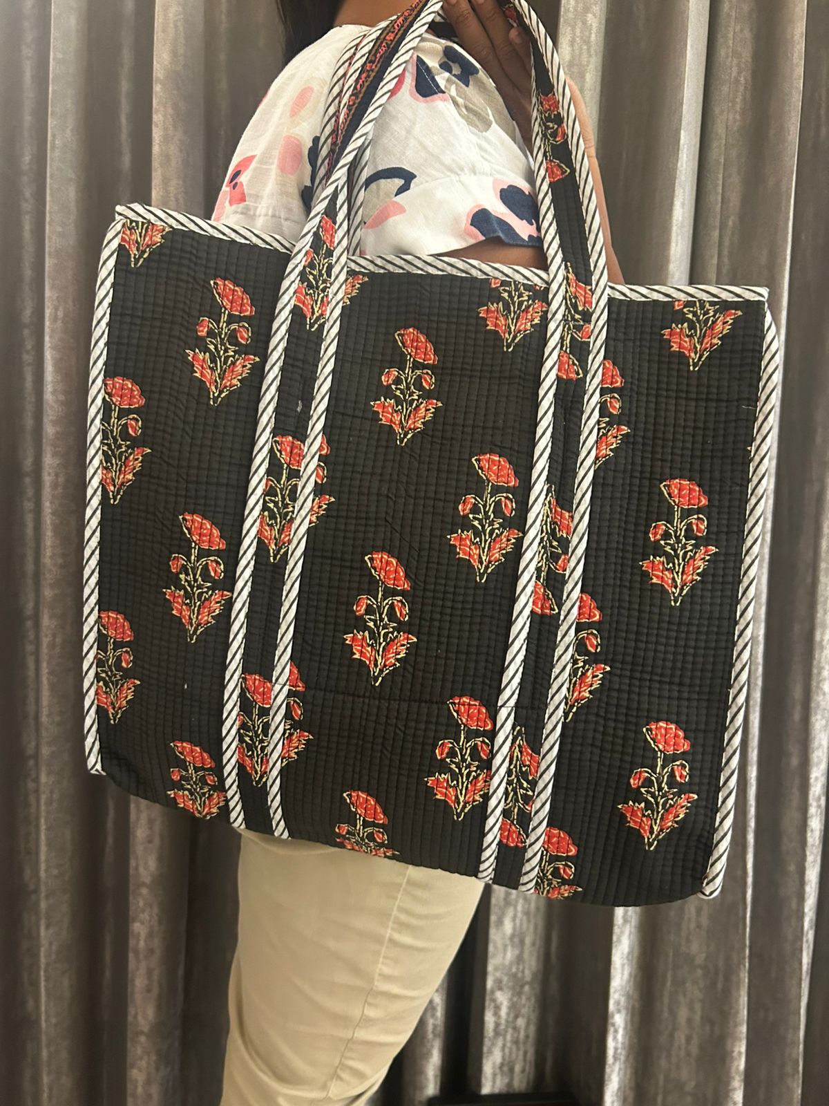 Black Multicolour Tote Bag