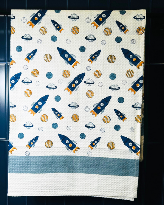 Space Rockets Waffle Cotton Kids Towel