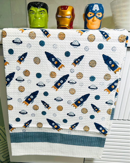 Space Rockets Waffle Cotton Kids Towel