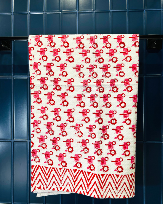 Red Tractor Waffle Cotton Kids Towel