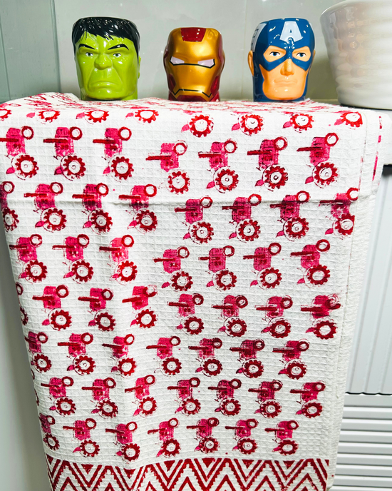 Red Tractor Waffle Cotton Kids Towel