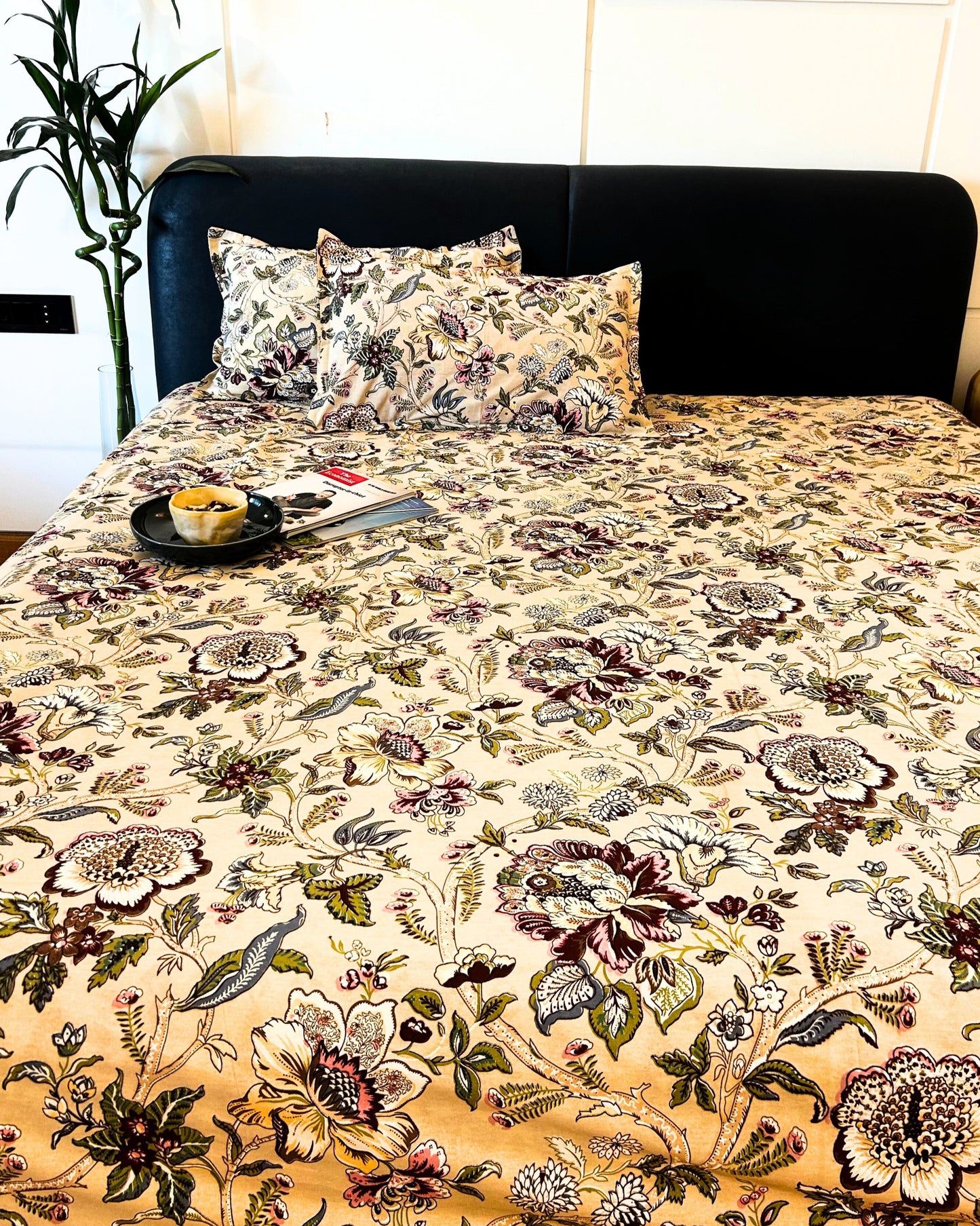 Cotton Bed sheet : Light beige with Pillow covers