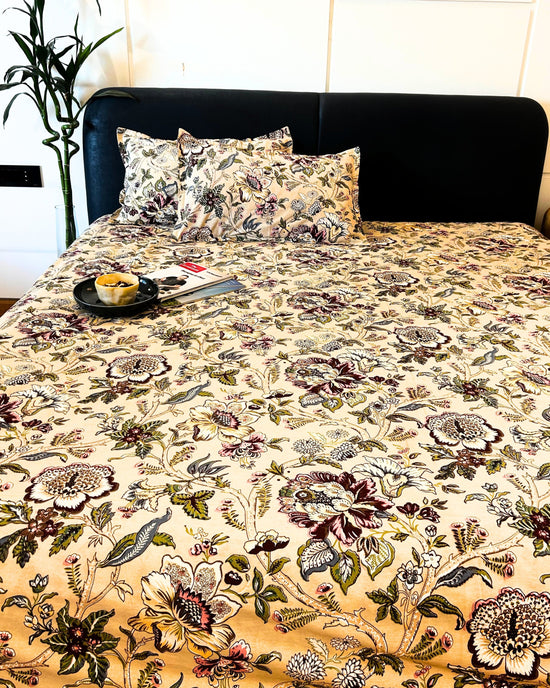 Cotton Bed sheet : Light beige with Pillow covers