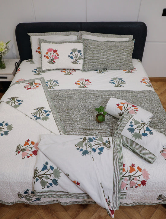Meadow Bloom Floral Cotton Dohar (Set of 2 Single Bed )