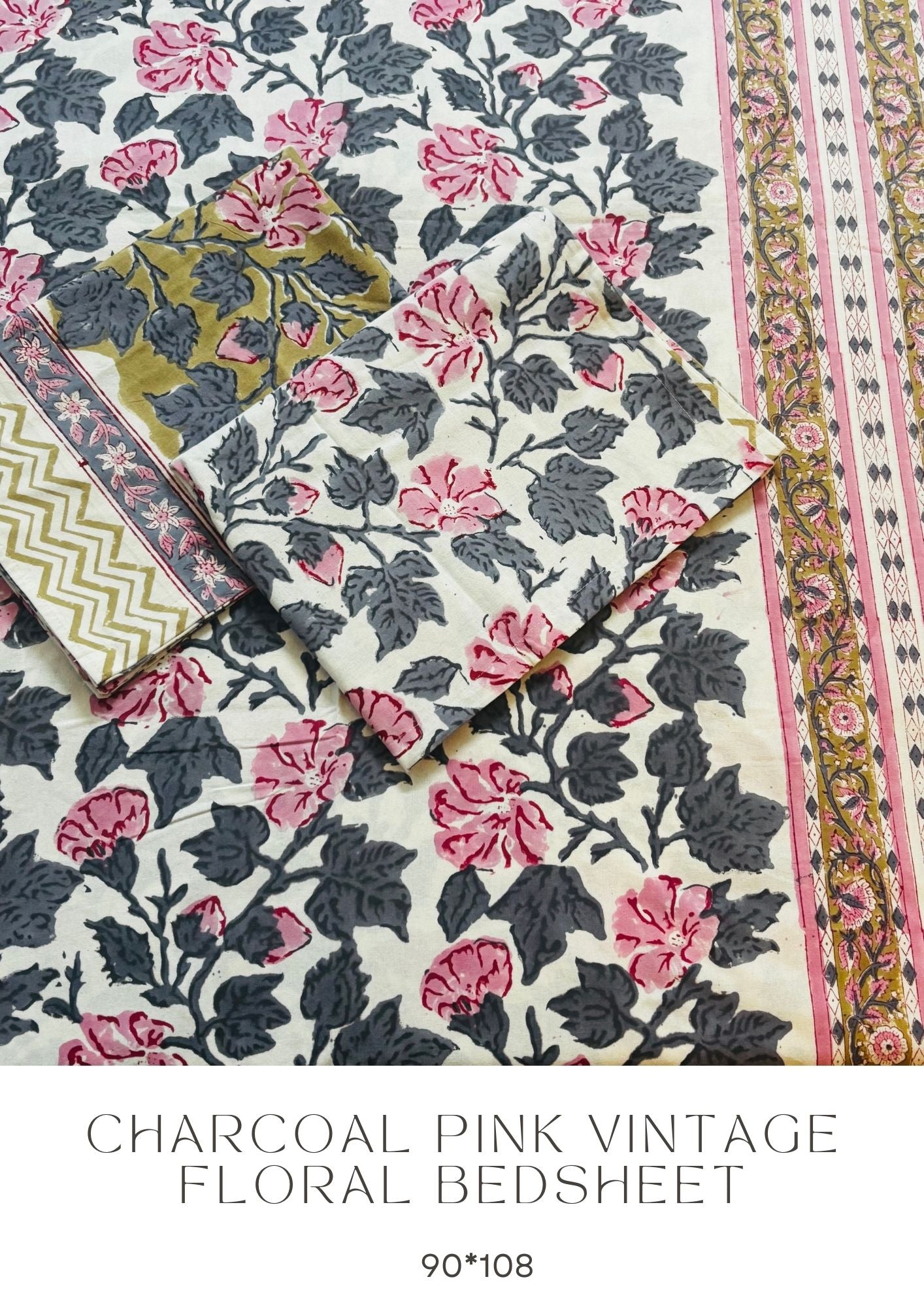 Charcoal Pink Vintage Bedsheet