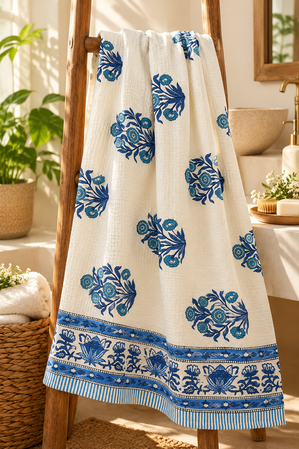 Neelbagh Bloom Waffle Cotton Bath Towel