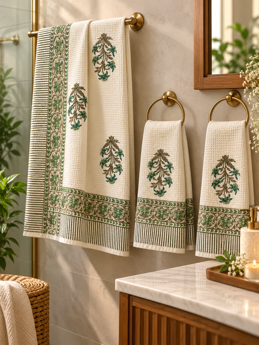 Vanika Botanical Waffle Cotton Towel Set