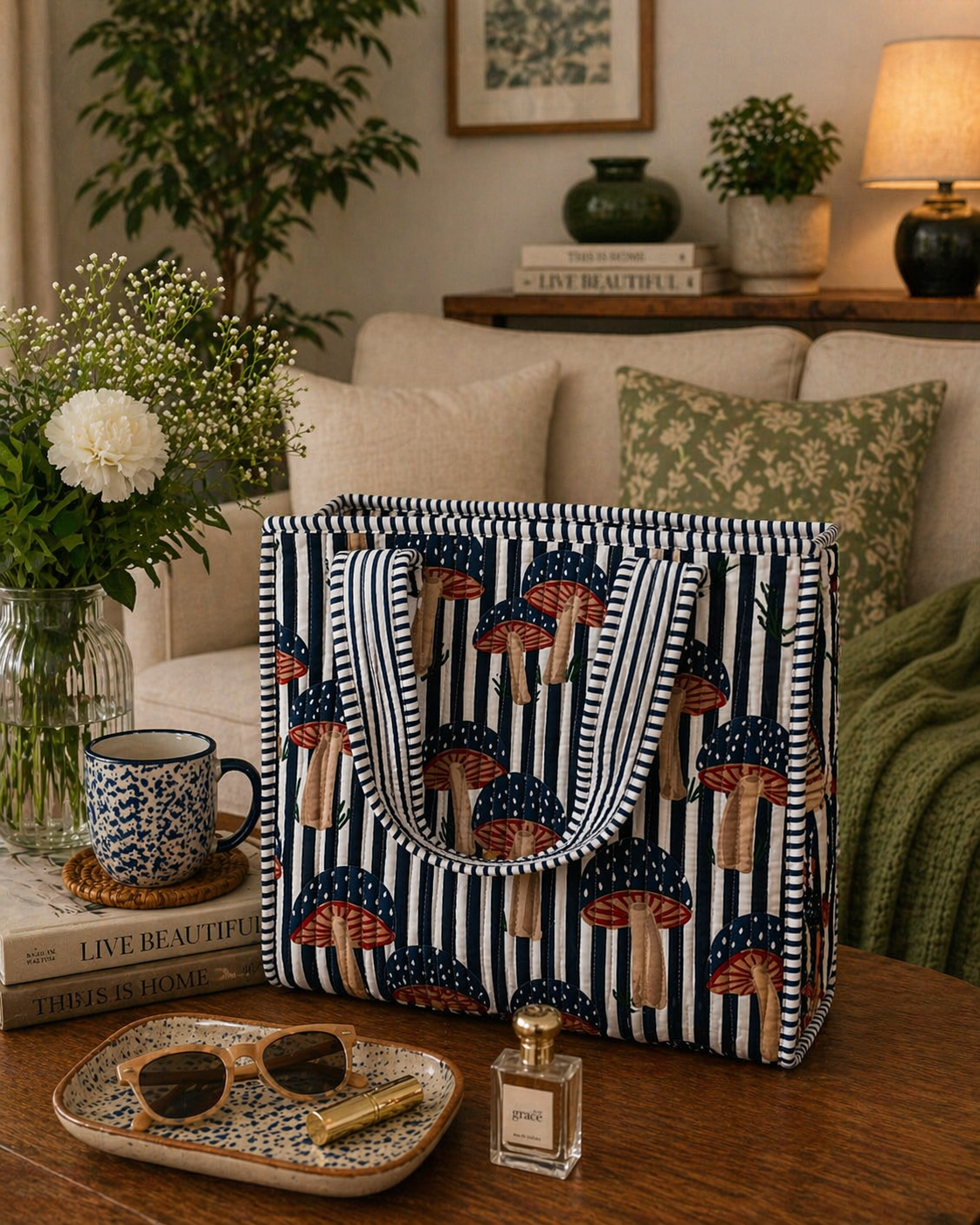 Shroom Stripe Medium Size Tote Bag