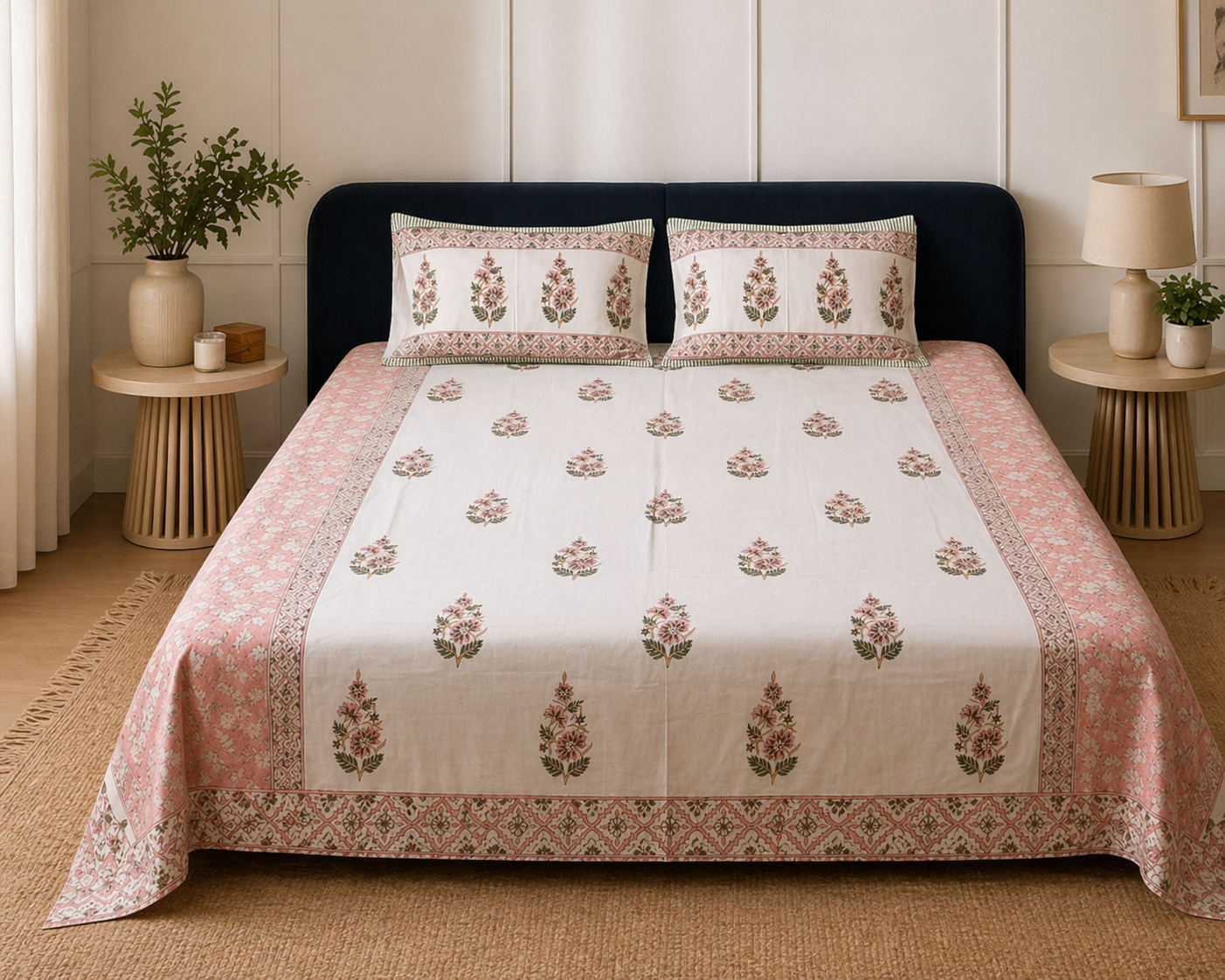 Peach Floral Bedsheet