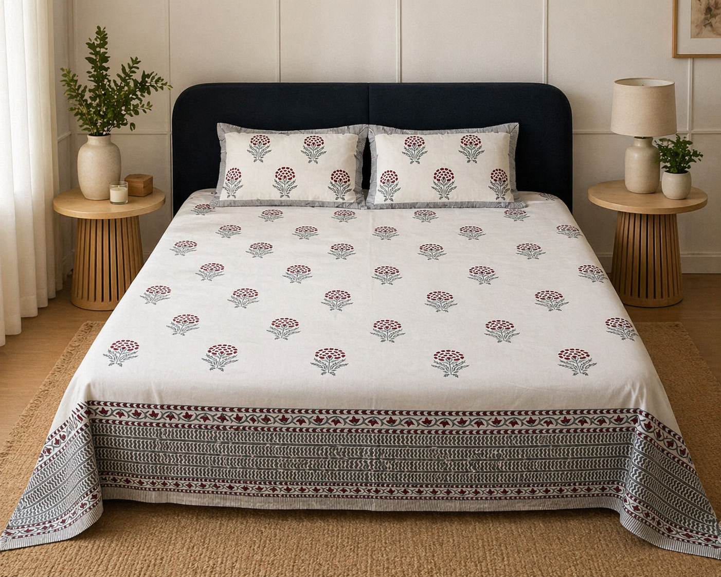 Maroon Floral Buti Bedsheet