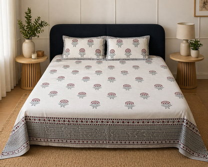 Maroon Floral Buti Bedsheet
