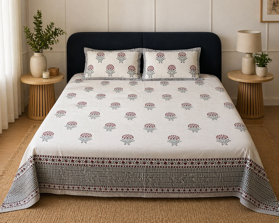 Maroon Floral Buti Bedsheet