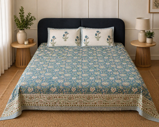 Floral Jaal sage Bedsheet King Size