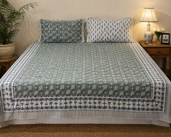 Mehendi green and blue Bedsheet / Bedcover