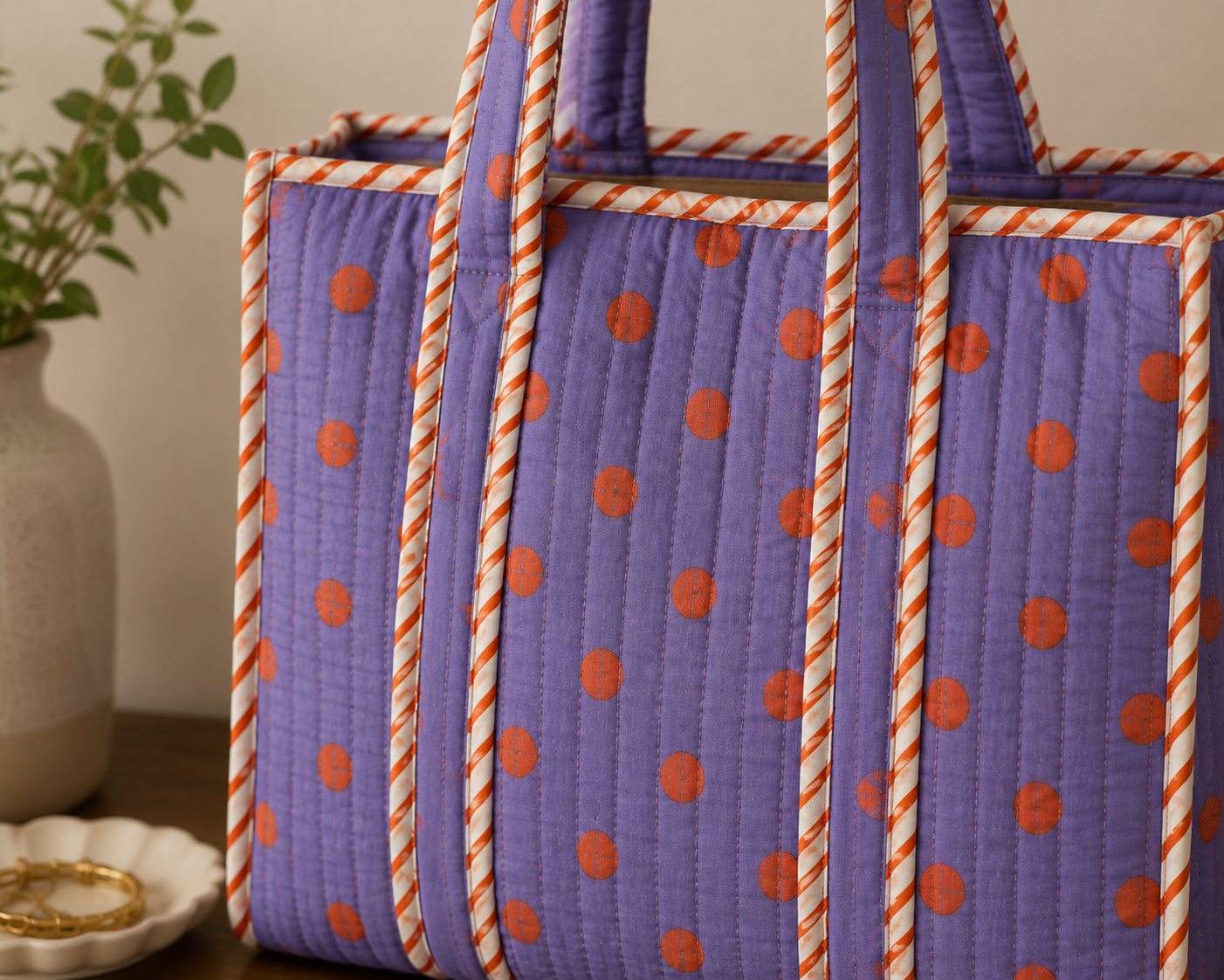 Berry Dot Quilted Medium Size Tote Bag