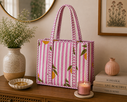 Lemon Blossom Quilted Medium Tote Bag,
