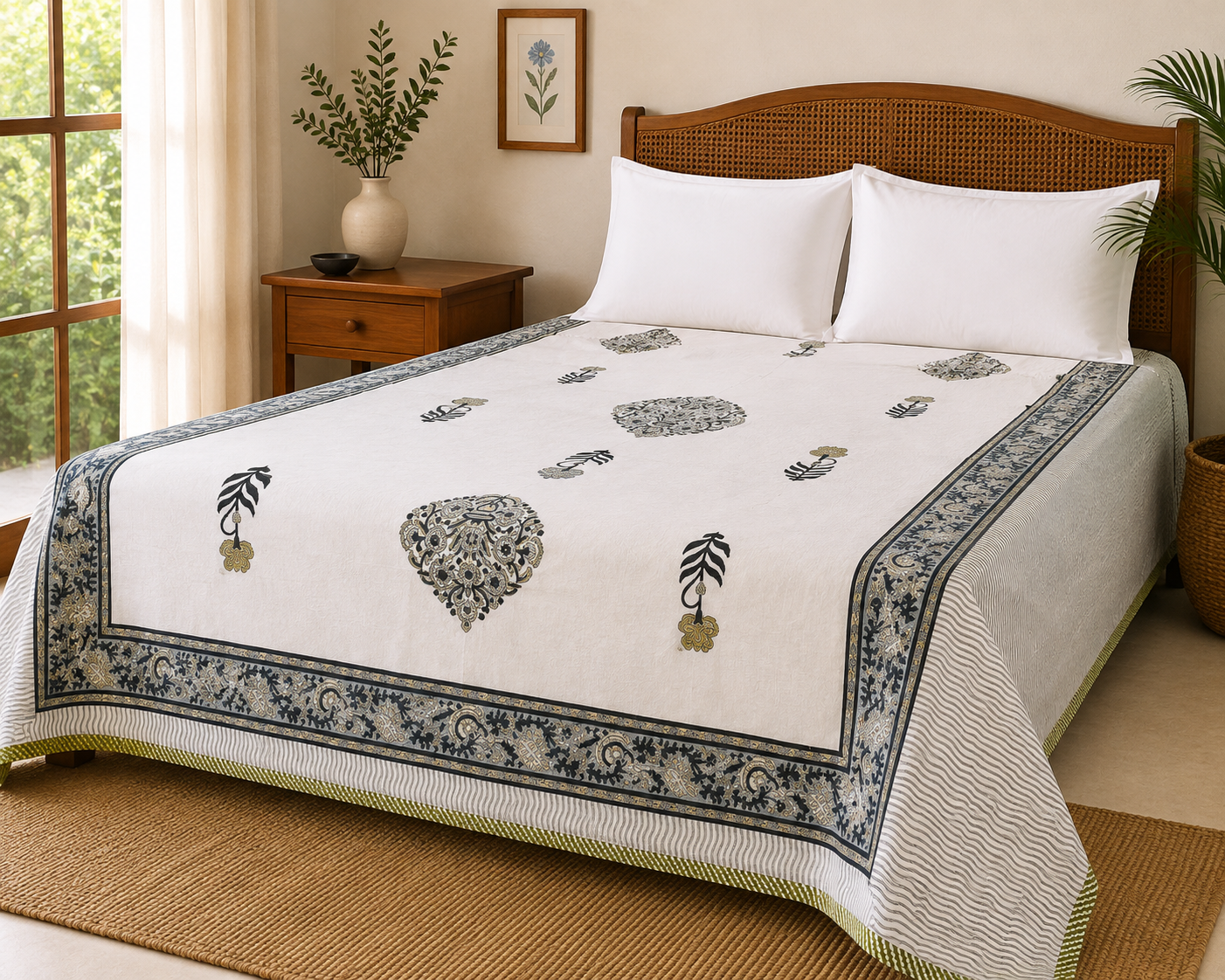 Midnight Bloom Jaipuri Cotton Dohar ( Double Bed)