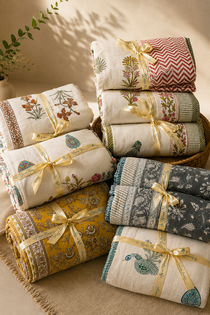 Midnight Bloom Jaipuri Cotton Dohar ( Double Bed)