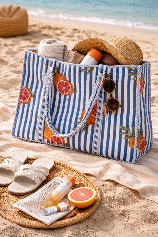 Quilted Citrus Stripe Tote Bag