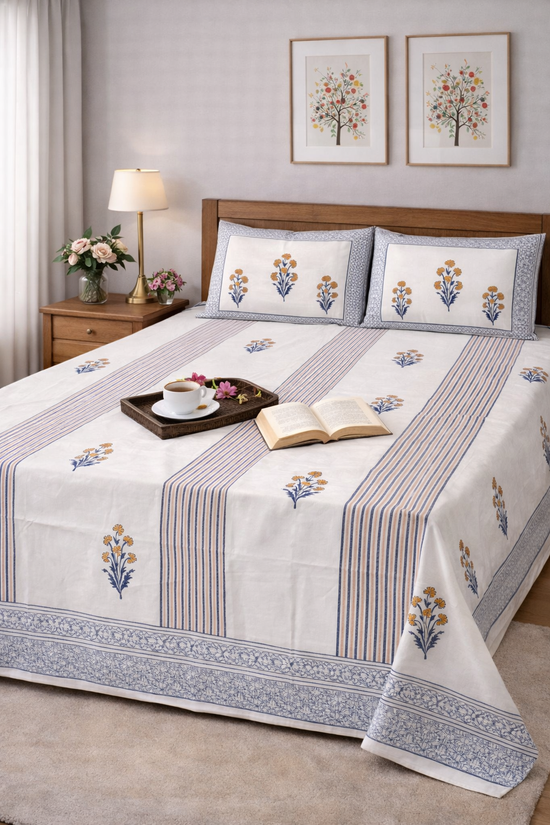 Neel Champa Striped Bedsheet