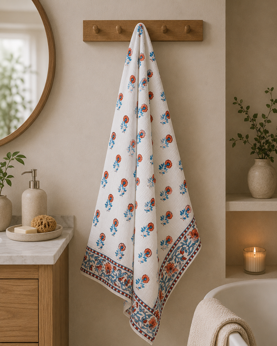Coral Bloom Waffle Weave Bath Towel