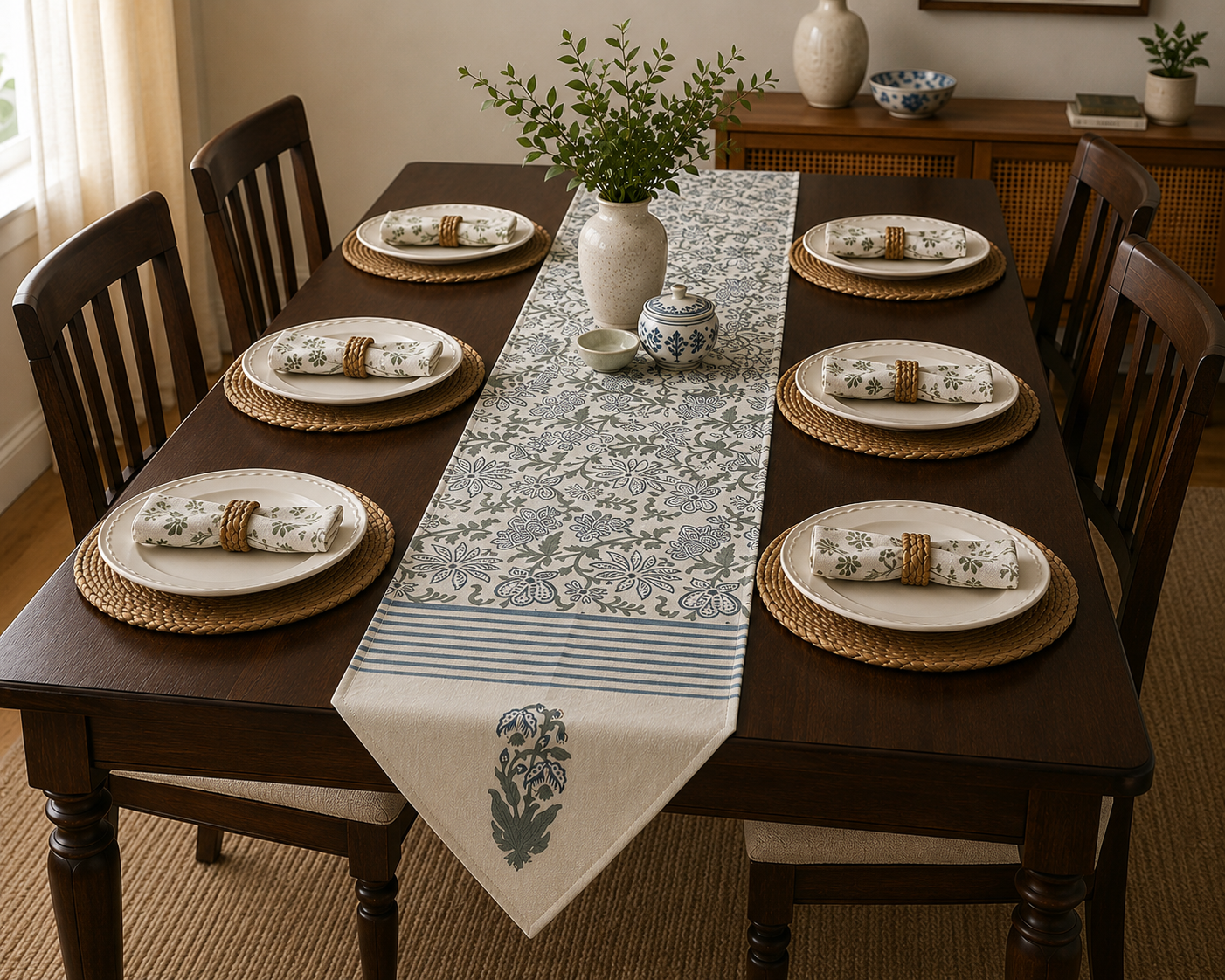 Blue Fern Table Runner