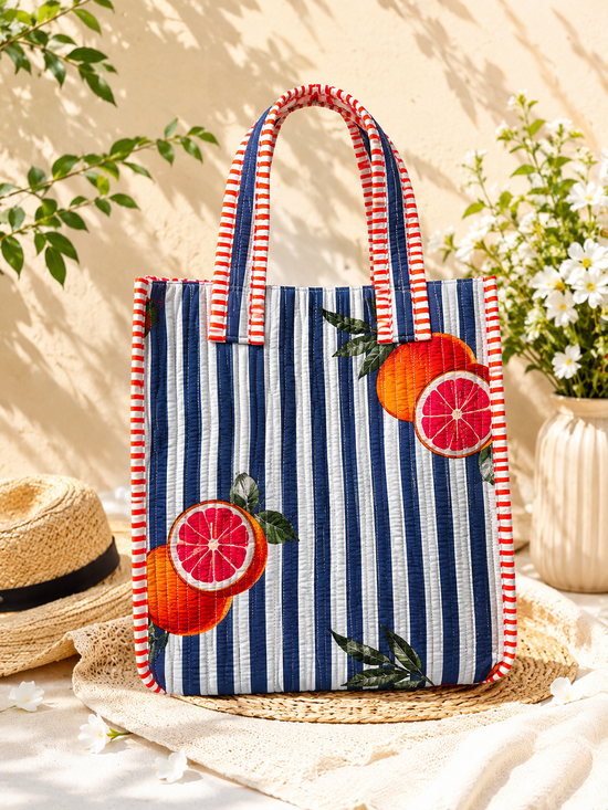 Citrus Stripe Small Quilted Tote Bag