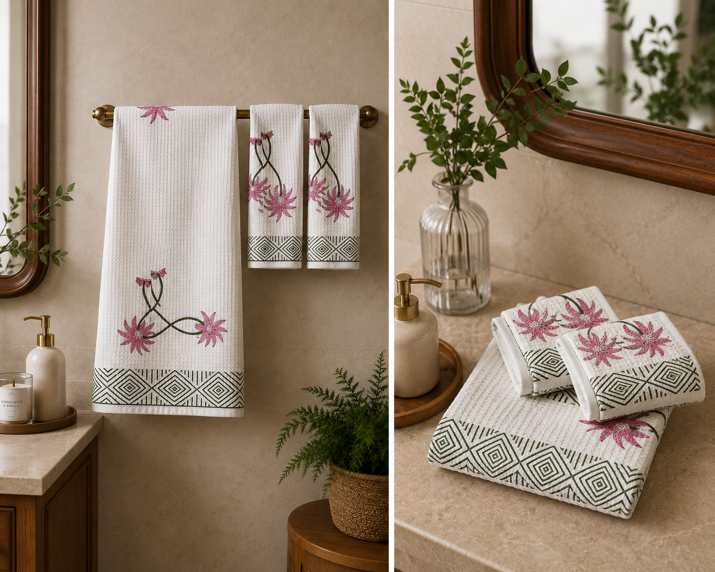 Pink Lotus  Waffle Towel Set