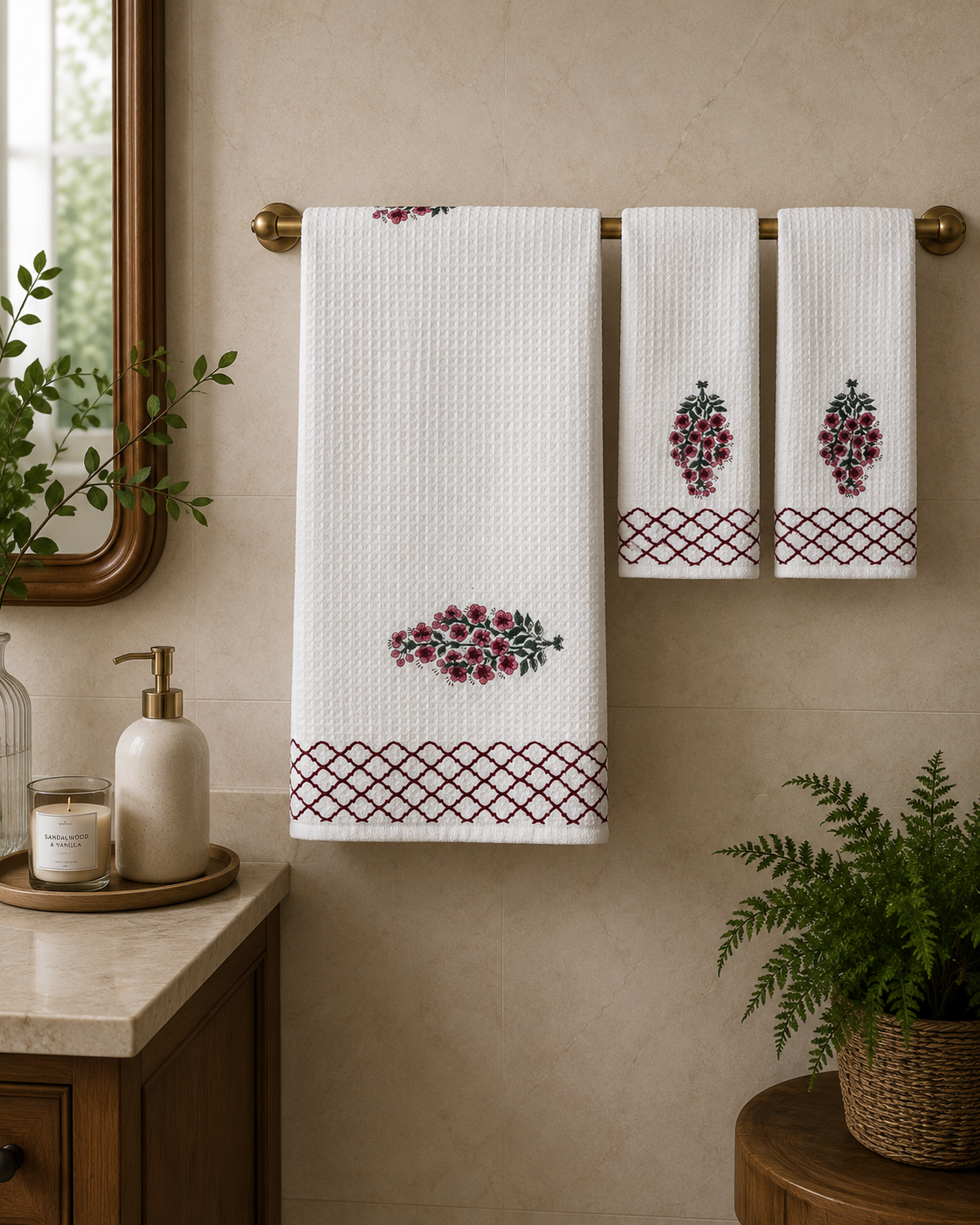 Ruby Blossom  Waffle Towel Set