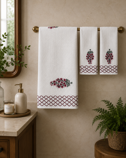Ruby Blossom  Waffle Towel Set