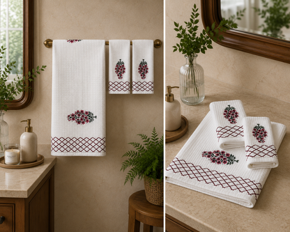 Ruby Blossom  Waffle Towel Set