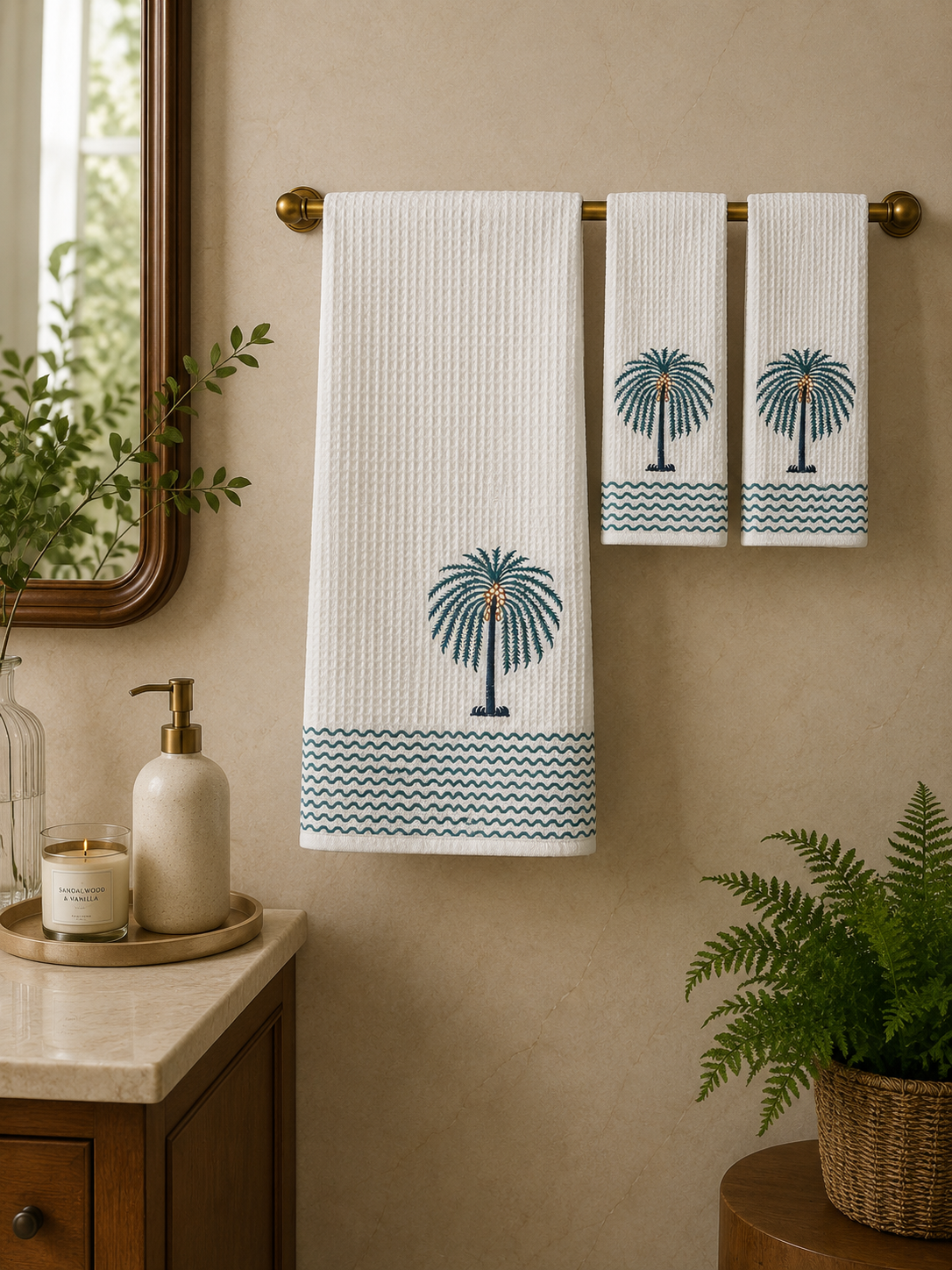 Palm Breeze Waffle Towel Set