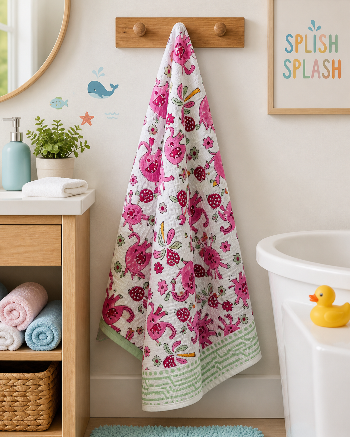 Pink Safari Kids Waffle Bath Towel